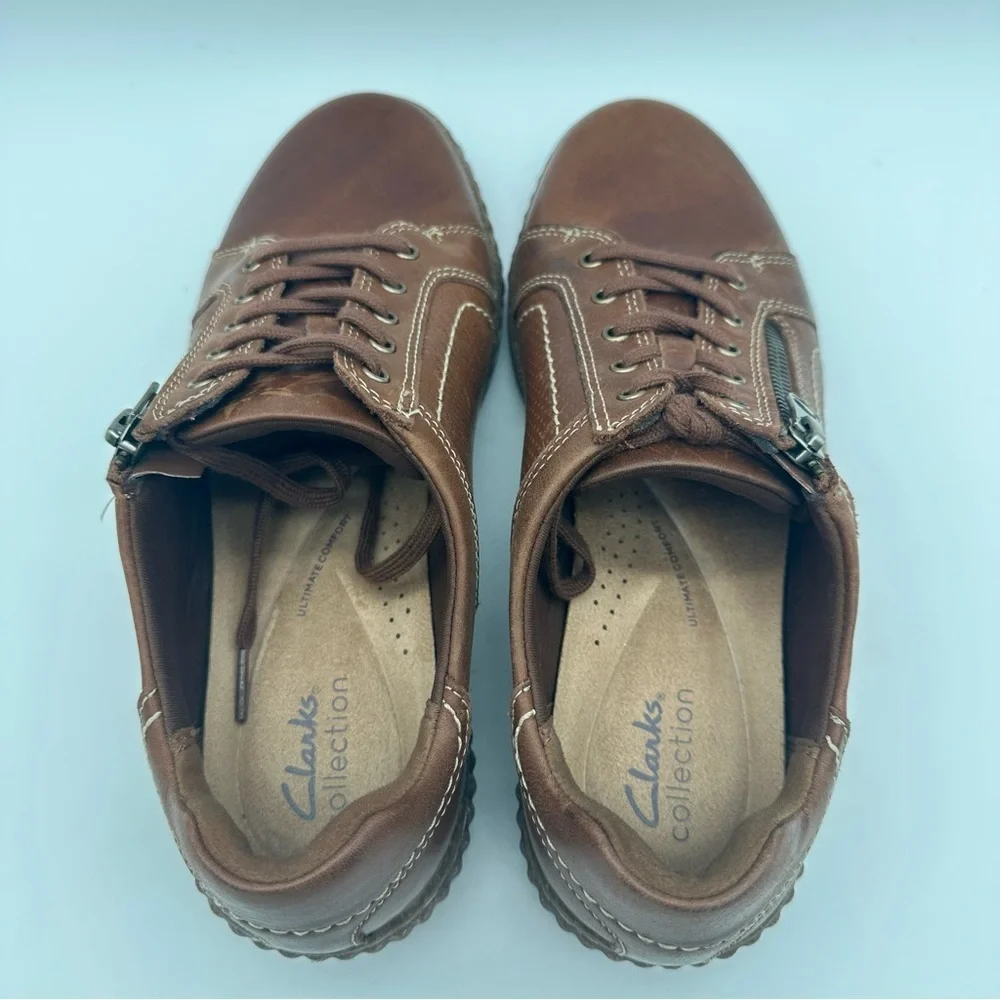 Clarks Brown Leather Oxfords with Zipper Detail